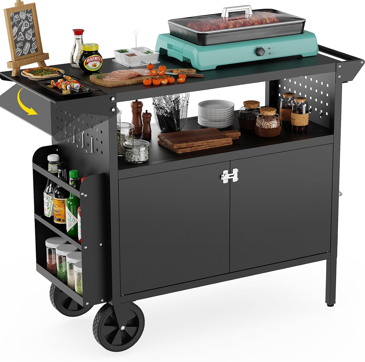 Outdoor Camping Kitchen - Outdoor Grill Cart Table With Storage