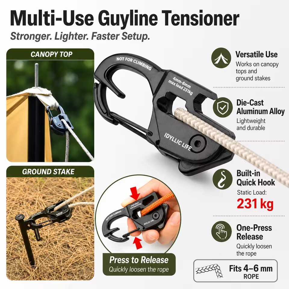 Outdoor Camping Extension Cord - Aluminum Alloy Tent Rope Tensioner Strong