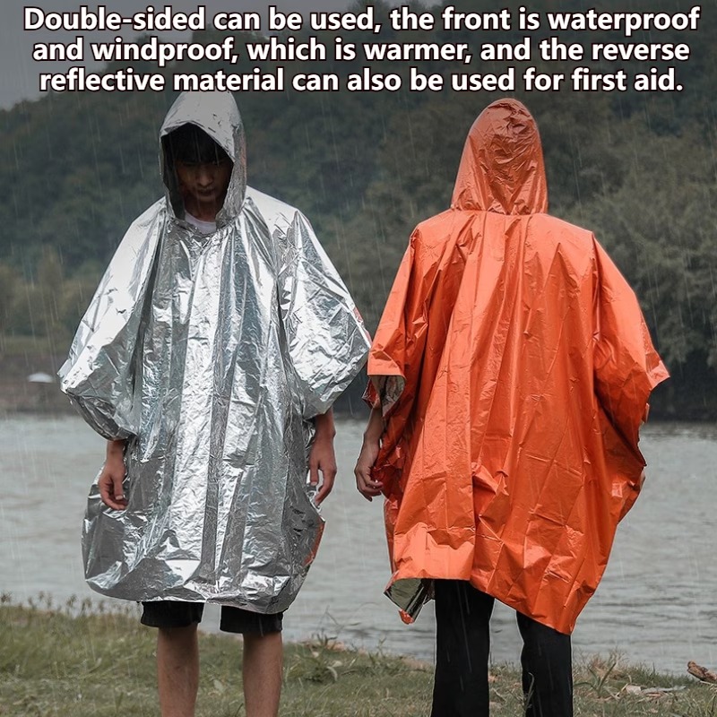 Emergency Mylar Blanket - 1-10PCS Emergency Rain Poncho Thermal Foil
