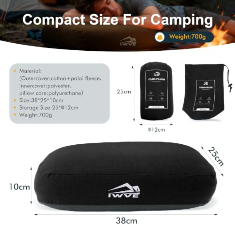 Thick Camping Memory Foam Pill - Camp Pillow Compressible ulasan dan harga