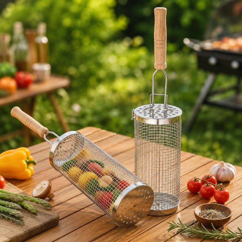 Round Barbecue Grill Basket Se - Outdoor Camping Grill ulasan dan harga