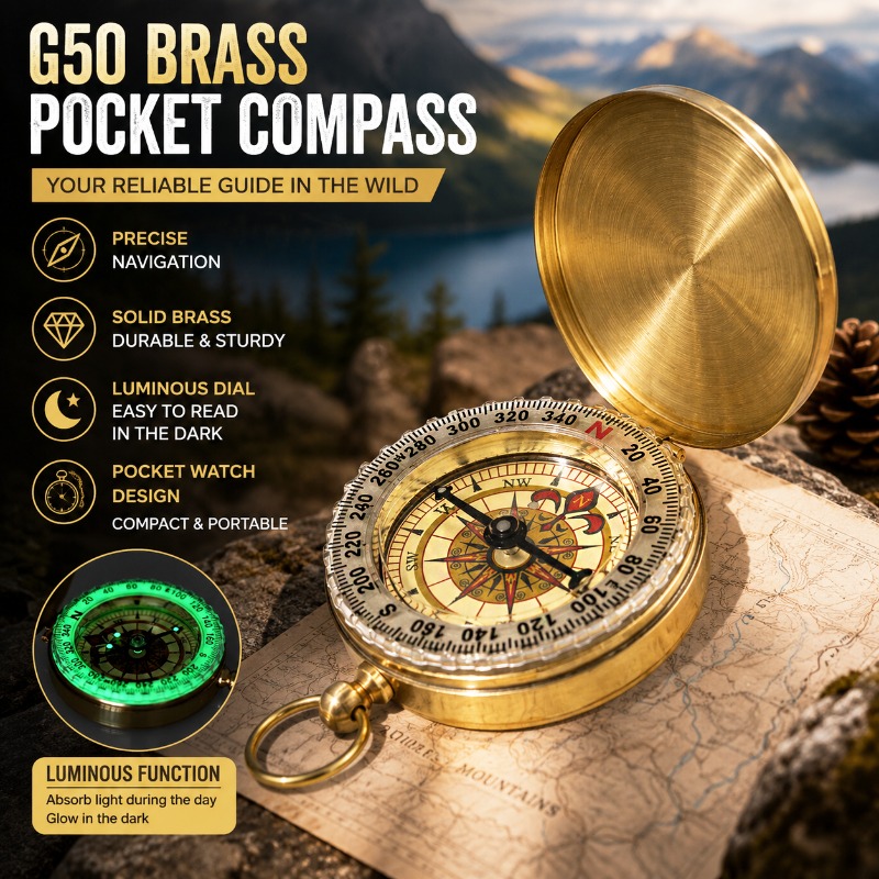 50mm Brass Pocket Compass Lumi - Outdoor Camping Direct ulasan dan harga